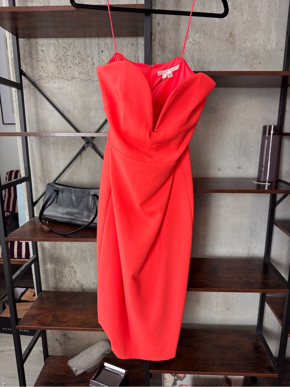 Alice + Olivia Strapless Sweetheart Coral-Red Midi Dress Size 8 NWT